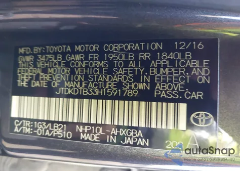 2017 Toyota Prius C Four z USA, uszkodzony, nr VIN JTDKDTB33H1591789